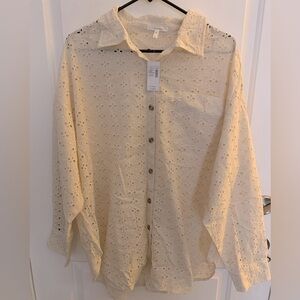 Cream Eyelet Button-Up Shirt